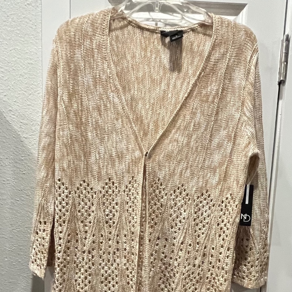 New Directions- Neutral Combo Crochet Sweater, Size M, NWT
